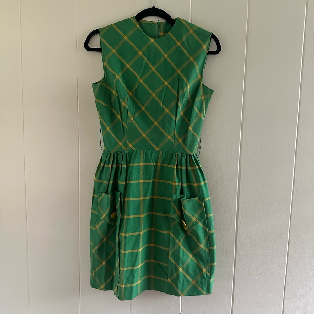 Vintage Green Plaid Sleeveless Dress